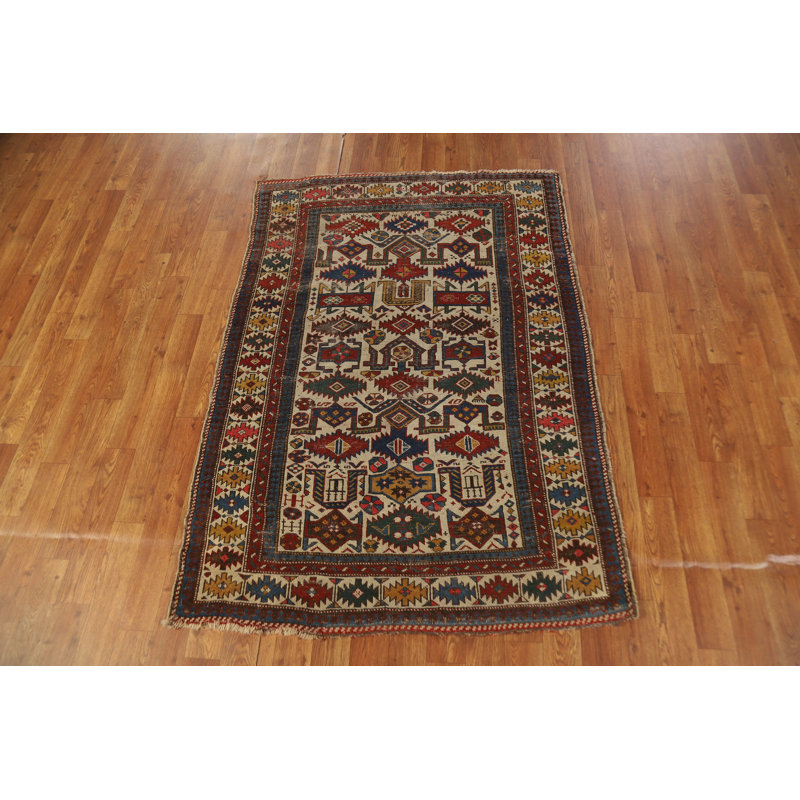 Tapis oriental pré-1900 à teinture végétale antique Kazak 3 x 5