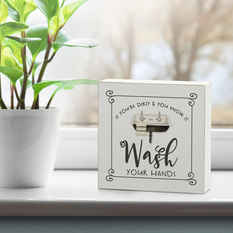 Wash Hands Wood Box Sign