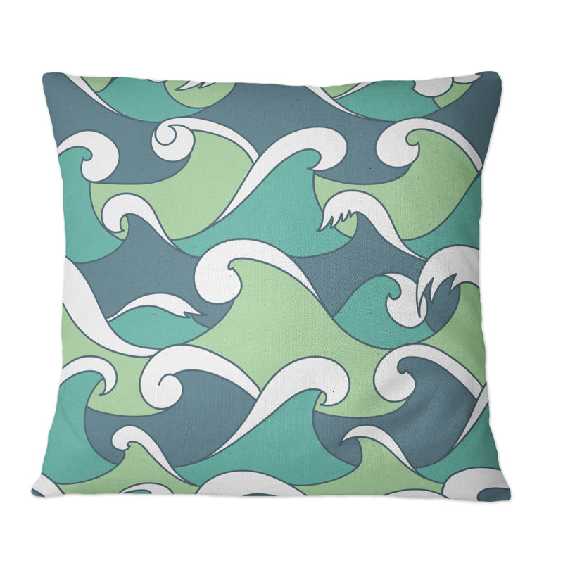 Coussin décoratif à motif de vagues abstraites vertes et bleues, 18 po x 18 po
