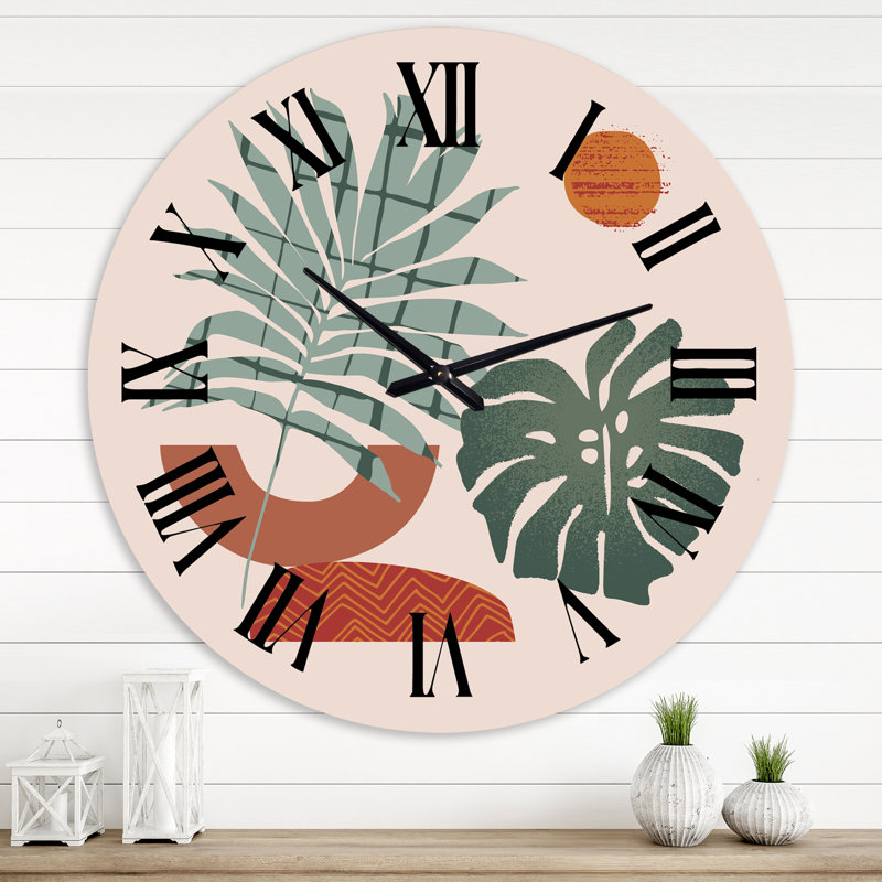 Moon and Sun Shapes In Retro Green & Terracotta Tone - Horloge murale moderne, Grand