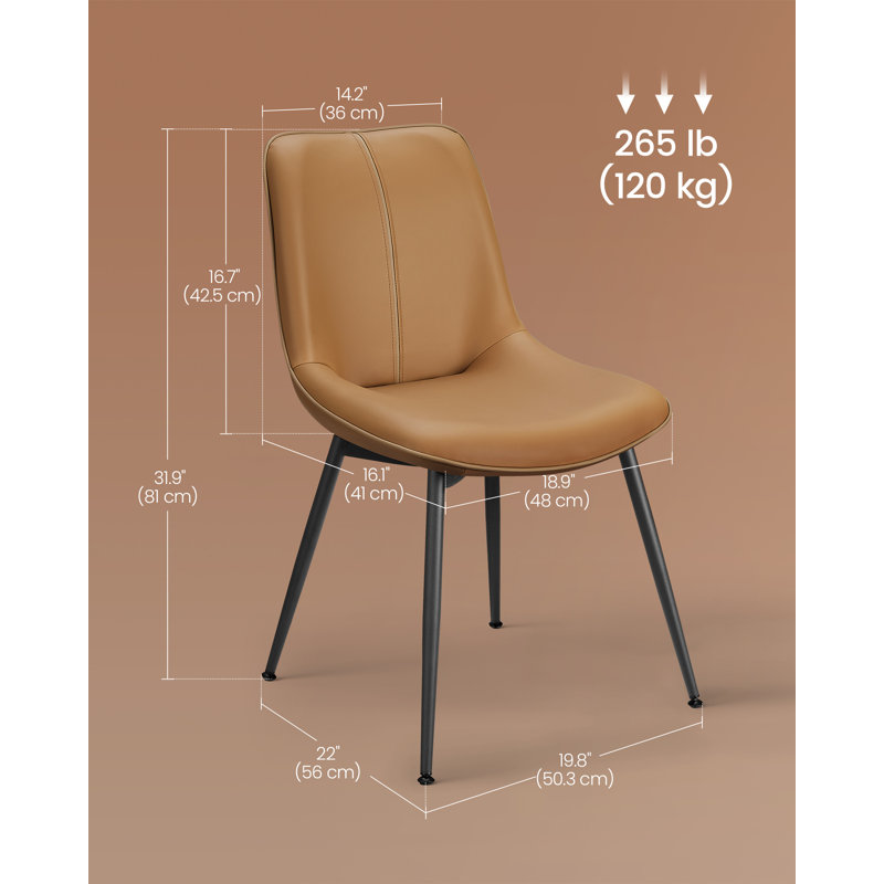 Leather Dining Chair with Comfortable Upholstered Seat, Caramel Brown/Black 