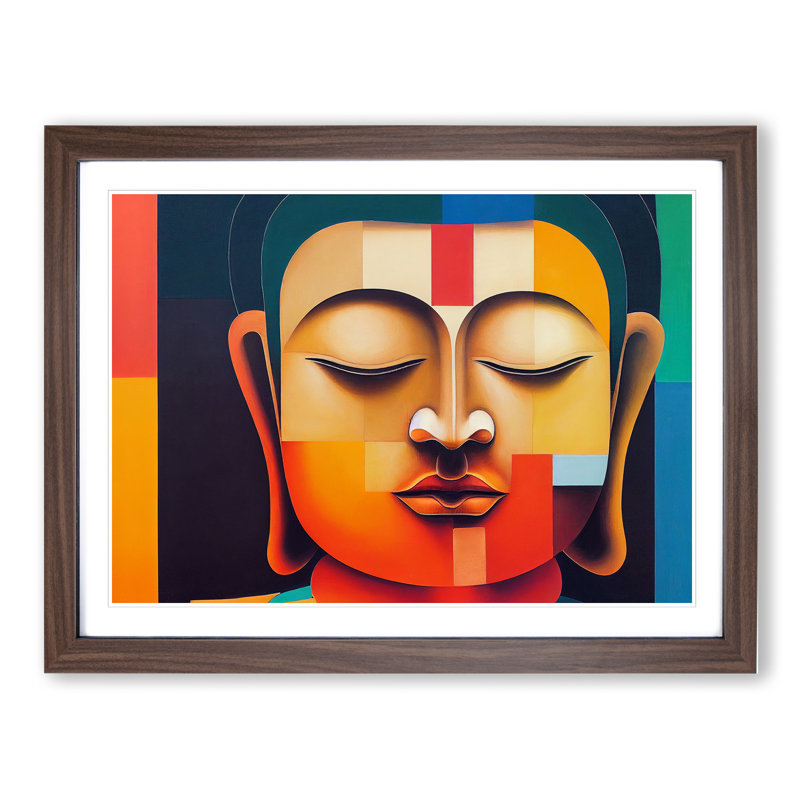 XH1022-6066X Modern Buddha Abstract 1 Piece Single Picture Frame Wall Art, 25cm H x 34cm W x 2cm D, Walnut