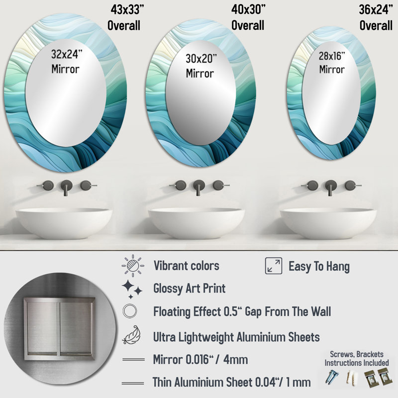 Miroir mural Gree And White Sway Wave Serenity III, 36 po x 24 po