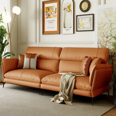Orange Genuine Leather Modular Sofa cushion Loveseat