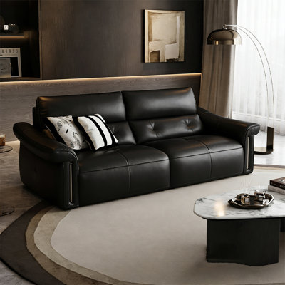 Black Genuine Leather Modular Sofa cushion couch
