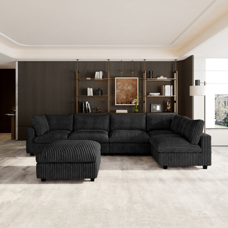 Canapé modulaire avec repose-pieds 6 pièces 6 pièces, Similifourrure noire