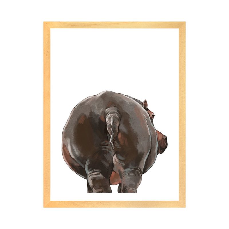 Art hippopotame, Papier encadré naturel, H 32 po x l 24 po x P 1 po