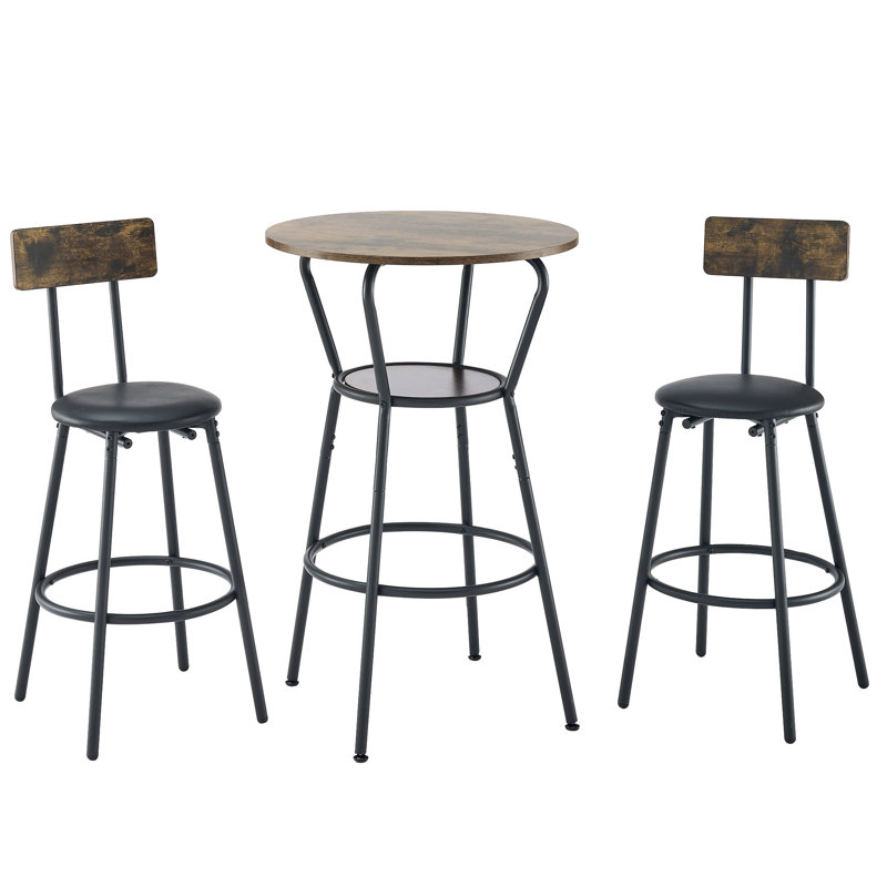 Ensemble de table de bar ronde et tabouret avec tablette, tabouret rembourré avec dossier