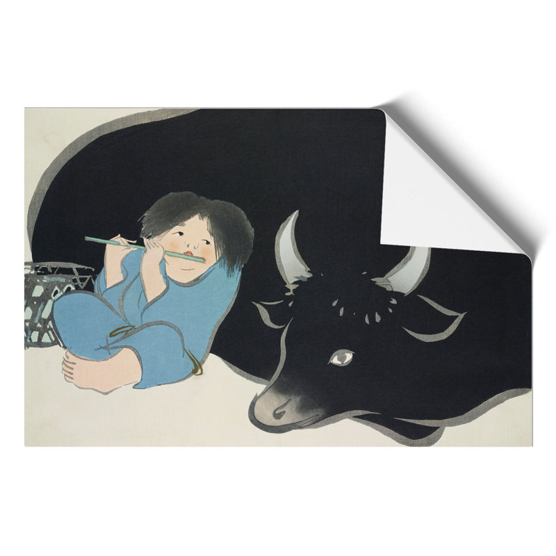 Flute Player with Cow by Kamisaka Sekka - Frameless Print, 30cm H x 42cm W x 0.1cm D