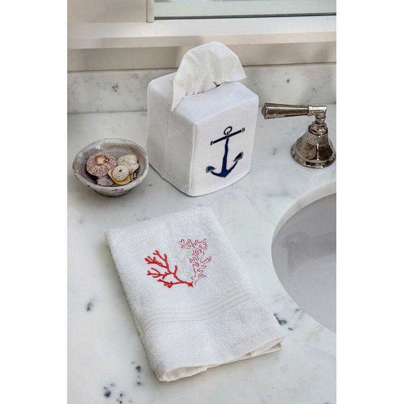 Fingertip Towel, White/Coral