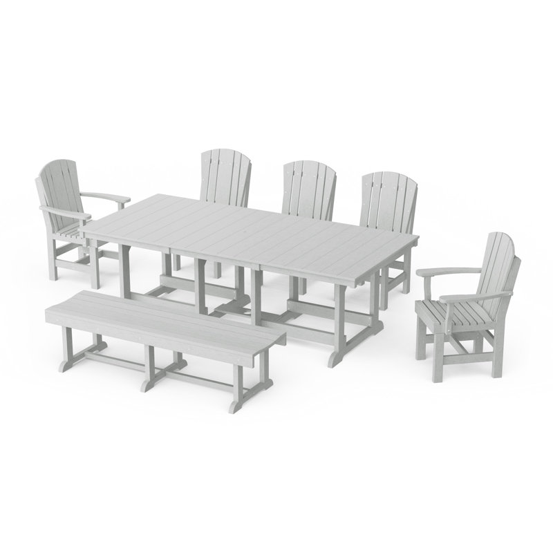 Heritage 7-Piece Rectangular Dining Set With Bench, Light Gray