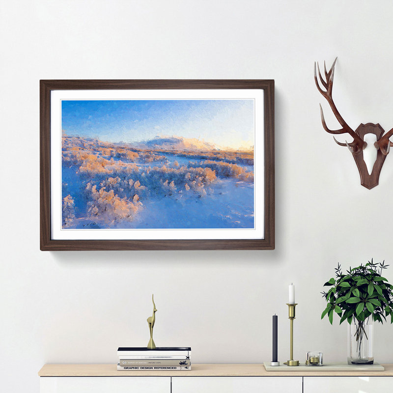 Winter Forest in Sweden - Picture Frame Painting Print, 27cm H x 36cm W x 2cm D, Walnut Framed