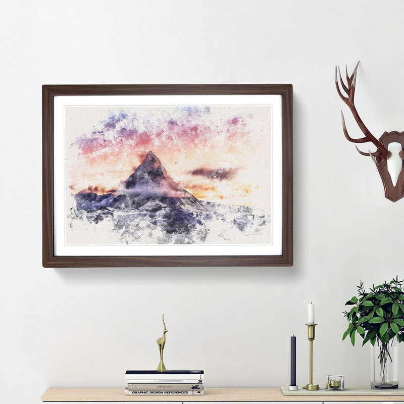 Matterhorn Mountain in Zermatt - Picture Frame Painting Print, 36cm H x 48cm W x 2cm D, Walnut Framed