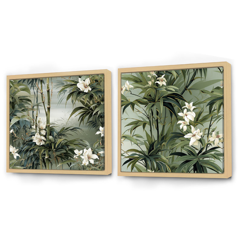 Genica - Ensemble de 2 collages carrés tropicaux, H 16 po x l 33 po, Cadre flottant brun
