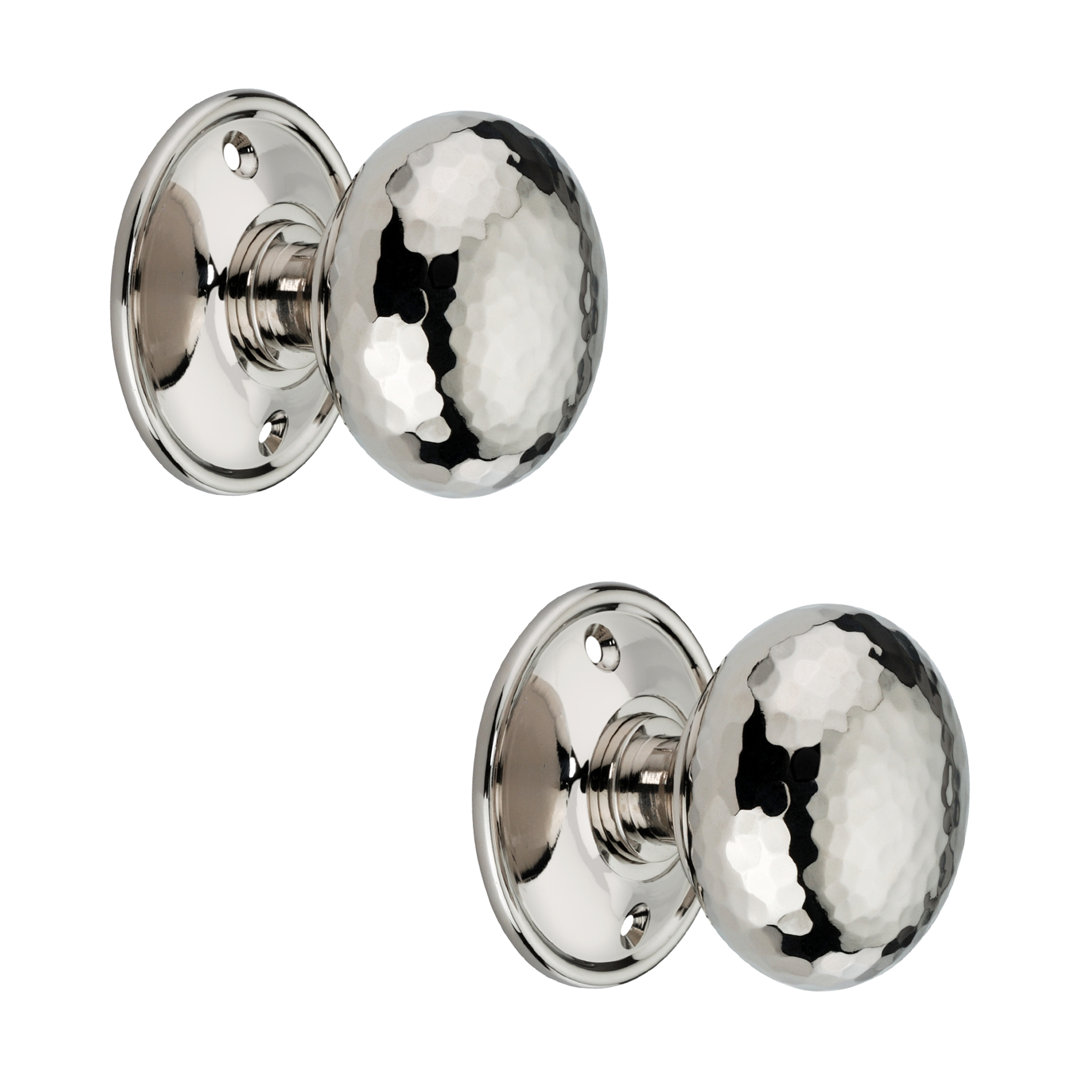 Hammered Cottage Large Rim/Mortice Door Knob Polished Nickel
