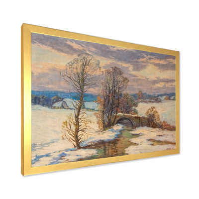 Paysage rétro de rivière d'hiver - peinture sur toile