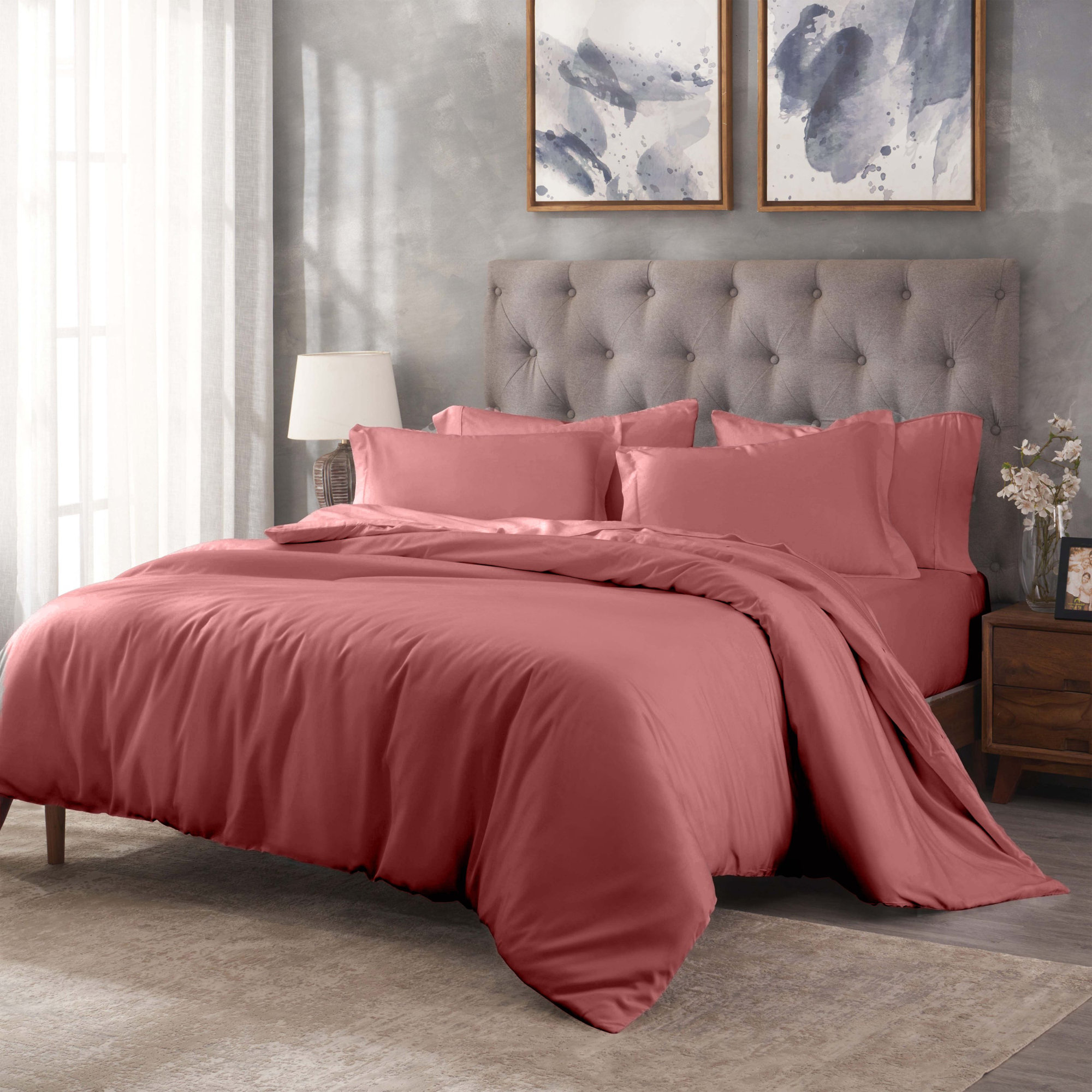 Lunete Egyptian Certified Cotton Modern & Contemporary Duvet Cover Set, Blush, King / Cal. King Duvet Cover+ 2 Pillow Shams,
