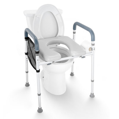 Siège de toilette surélevé, réglage de la hauteur à 7 positions de 19,3 po à 25,2 po, capacité de poids de 350 lb, avec cadre en aluminium rembourré confortable, siège de toilette universel, pour personnes âgées, personnes à mobilité réduite