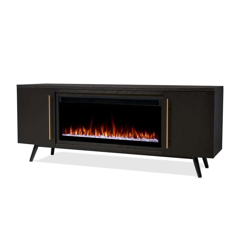 Morris 72" Mid-Century TV Stand with Electric Fireplace by Real Flame, Black, Smart