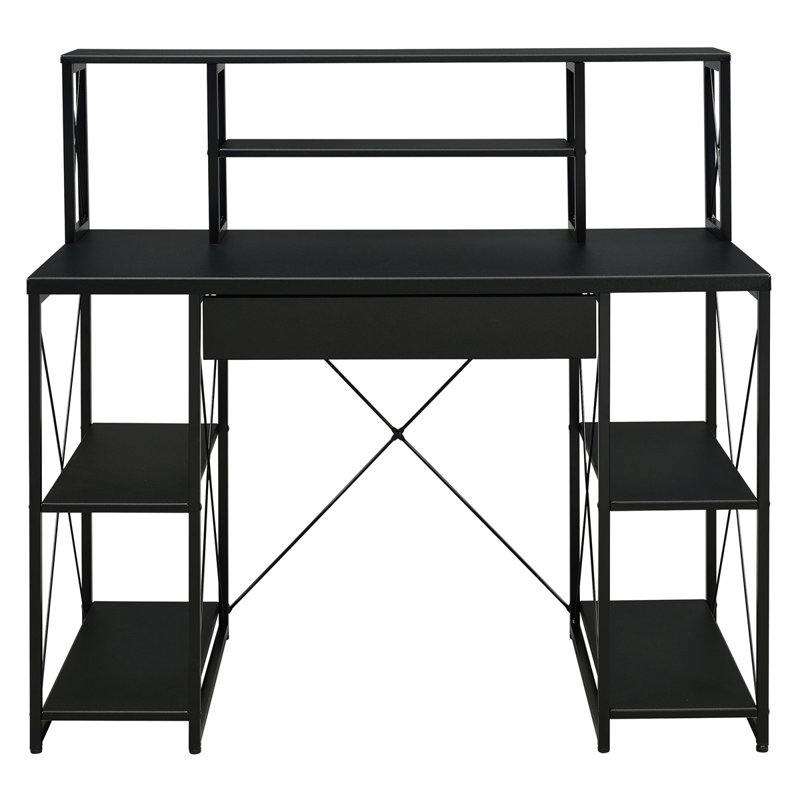 Bureau avec tablettes ouvertes et huche, Noir