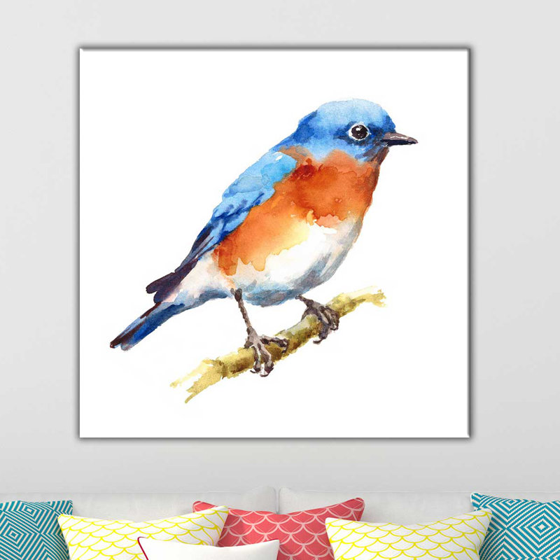« oiseau », reproduction de peinture à l’aquarelle sur toile tendue, H 36 po x l 36 po x P 1,5 po