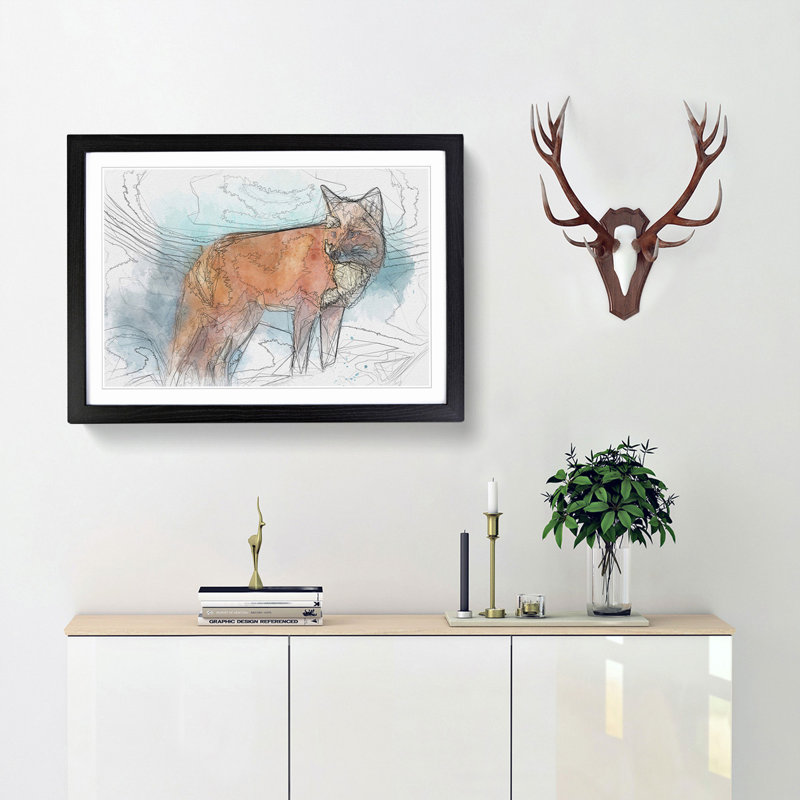 The Red Fox in Abstract - Picture Frame Graphic Art Print, 62cm H x 87cm W x 2cm D, Black Framed