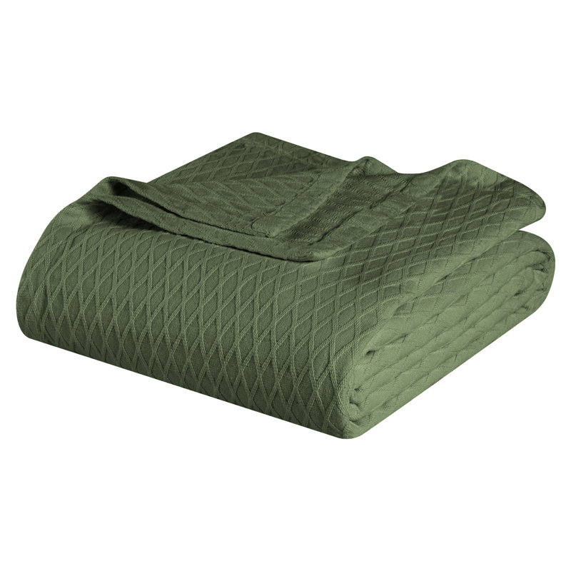 Jeté toutes saisons 100% coton Diamond Weave, Lit simple, Vert forêt