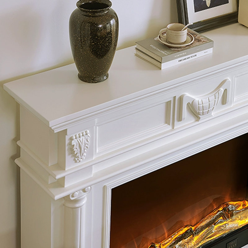 White Solid Wood Electric Fireplace