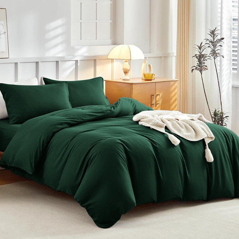 Super Soft Microfibre Reversible Plain Duvet Cover Set, Single Duvet Cover Set + 2 Pillowcases, Emerald
