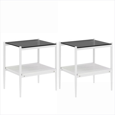 Ensemble de 2 tables basses en verre trempé brun pour le salon, faciles à nettoyer et peu encombrantes avec couche de rangement en panneau de fibres à densité moyenne