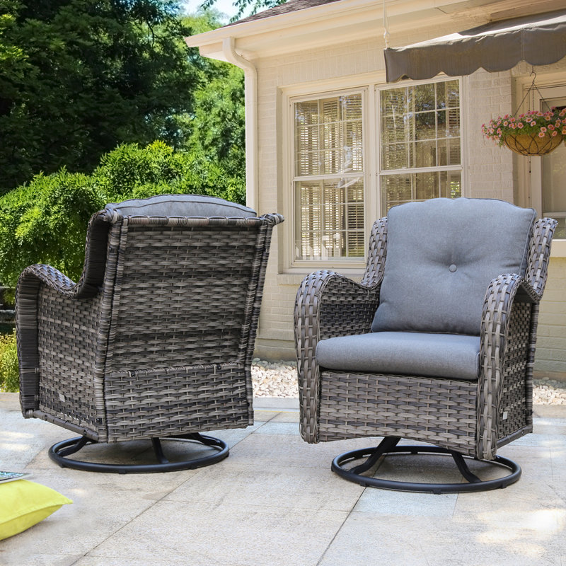 Linkwood Swivel Premium All-Weather Wicker Outdoor Lounge Chair, Cushions Included, Gray