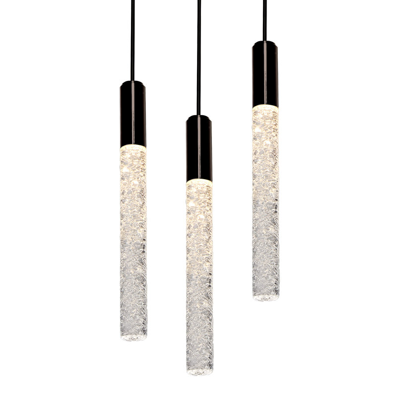 Elegant Black Piastra Crystal 3-Light LED Cluster Pendant