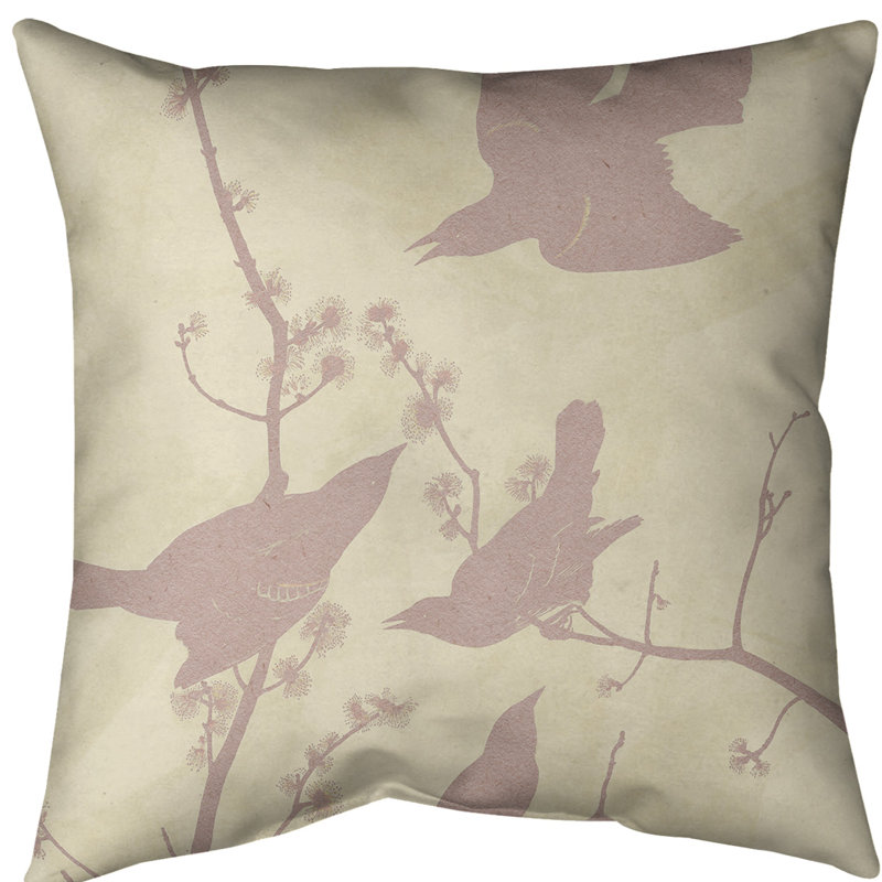 Coussin starling rouge à voilure rouge, Bourre en polyester, Jaune / Rose, Polyester sergé