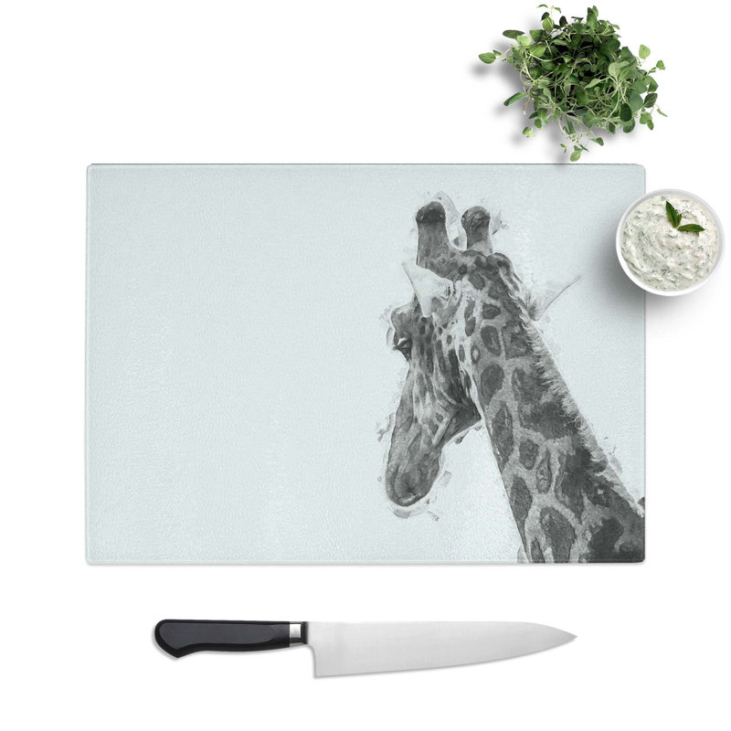 Glass Monochrome Giraffe in Abstract Chopping Board, 39 cm W x 28.5 cm L