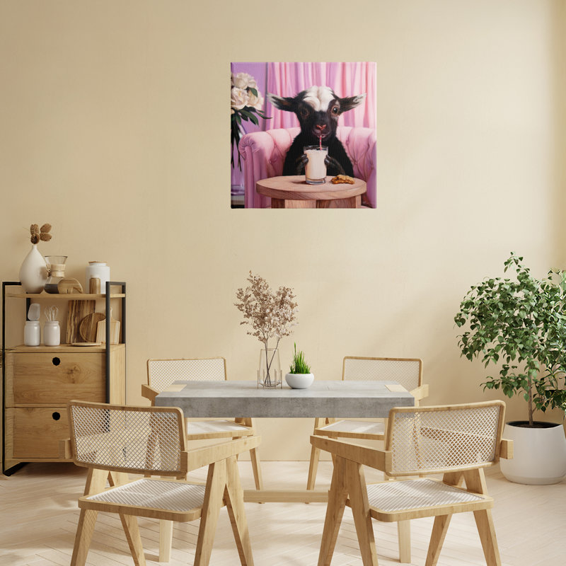 Bébé chèvre sirotant une toile de lait, design par Lucia Heffernan, H 17 po x l 17 po