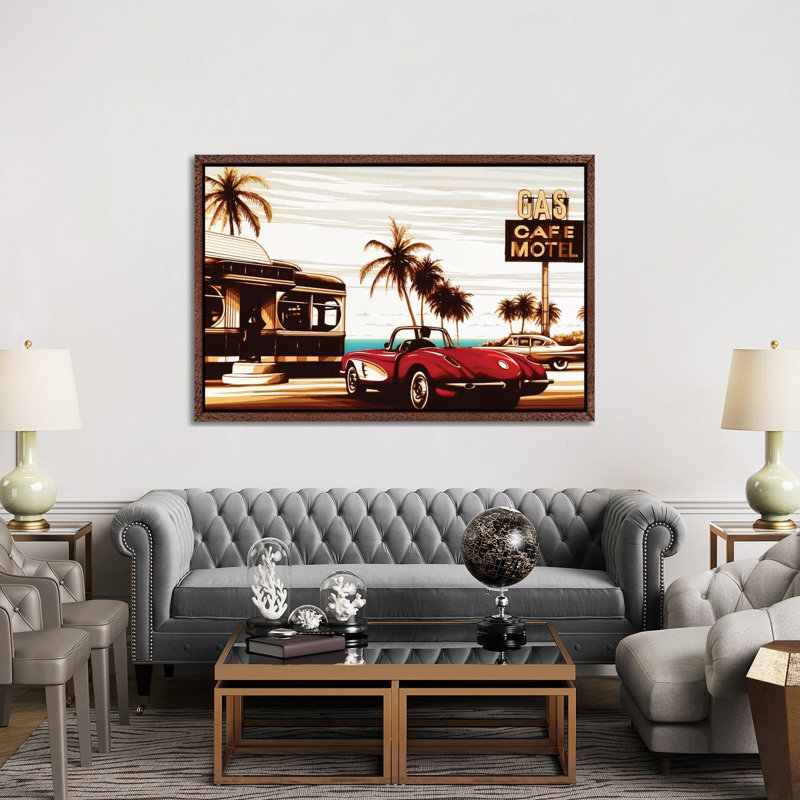 Diner By The Sea by Max Zorn - Print on Canvas, 152.5 cm H x 101.5 cm W, Classic Brown Wood Framed