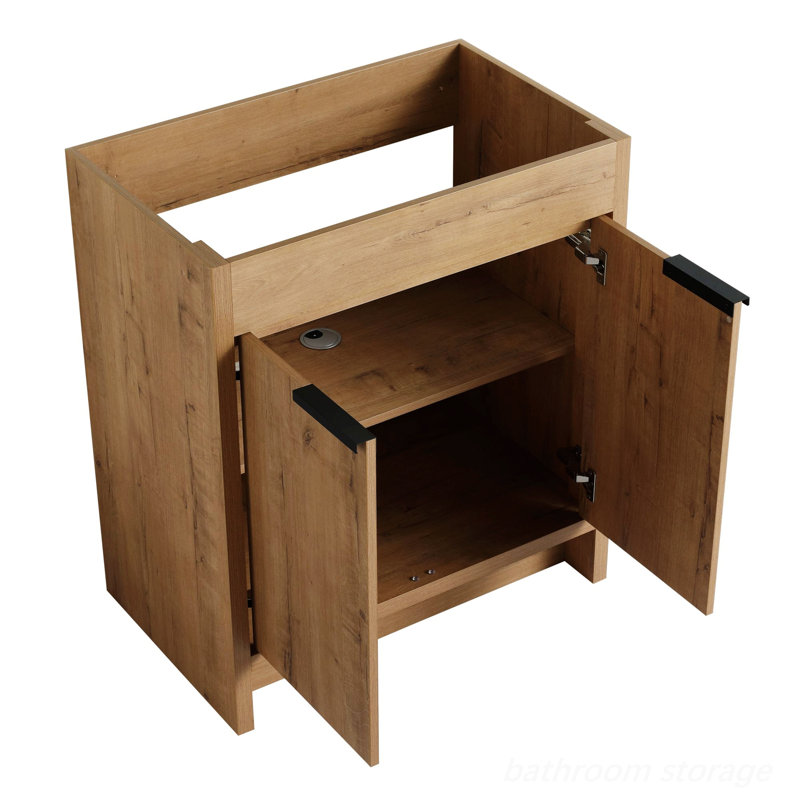 Meuble-lavabo autoportant avec lavabo en céramique et 2 portes à fermeture en douceur