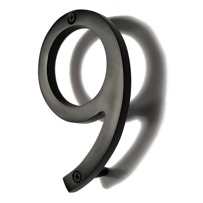 Numéro de maison en métal flottant, 9, 6", Noir
