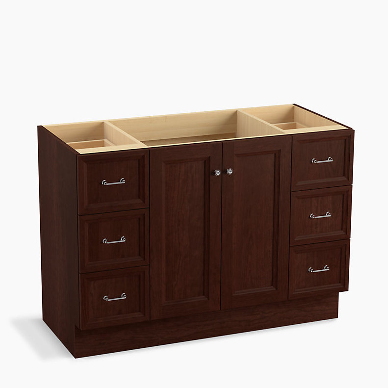 Damask® Plains 48" Vanity Base Only with Toe Kick, 2 Doors and 6 Drawers, Split Top Drawers, Cherry Tweed