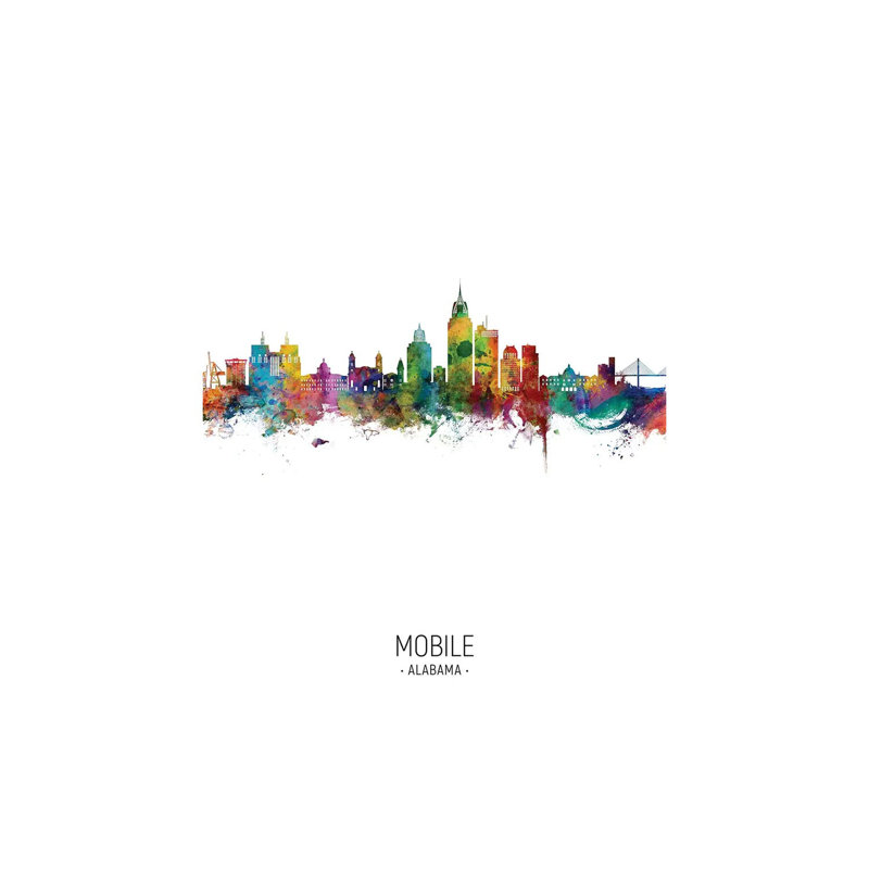 Mobile Alabama Skyline Portrait by Michael Tompsett - 1 Piece Wrapped Canvas Painting, 20.32 cm H x 30.48 cm W