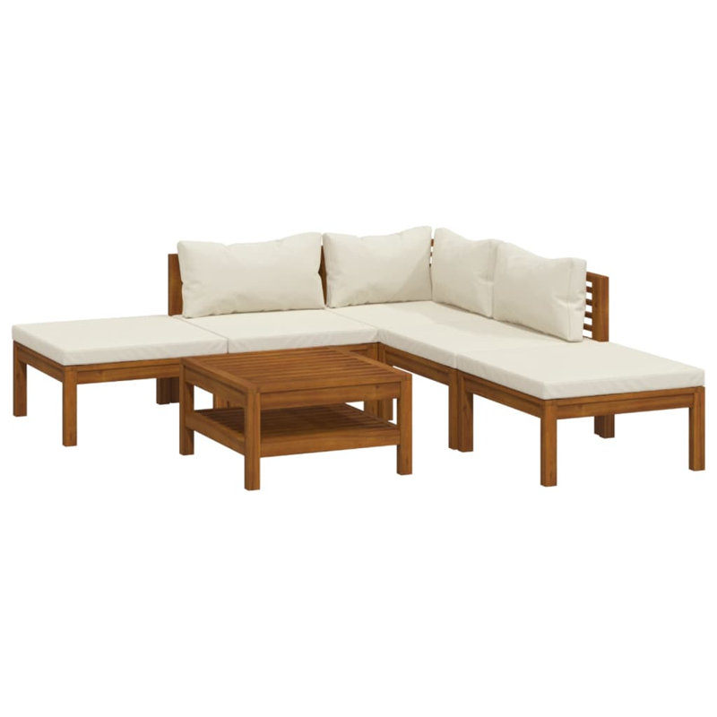 Ensemble de conversation modulaire 11 pièces Takena, Corner + 2x Middle + 2x Footrest + Table, Crème