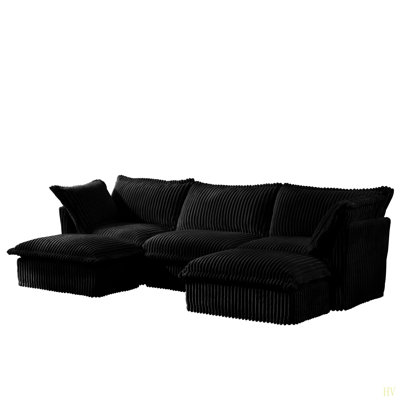 Canapé modulaire à siège profond en forme de U avec housse, canapé 3 places avec bordures françaises avec plusieurs grands coussins, canapé modulaire à siège profond modulaire et confortable pour salon, appartement