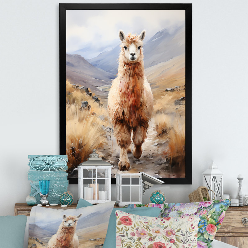 Romantiques Alpaca Grazers II - Alpaca, art mural, Cadre photo noir, H 32 po x l 24 po x P 1 po