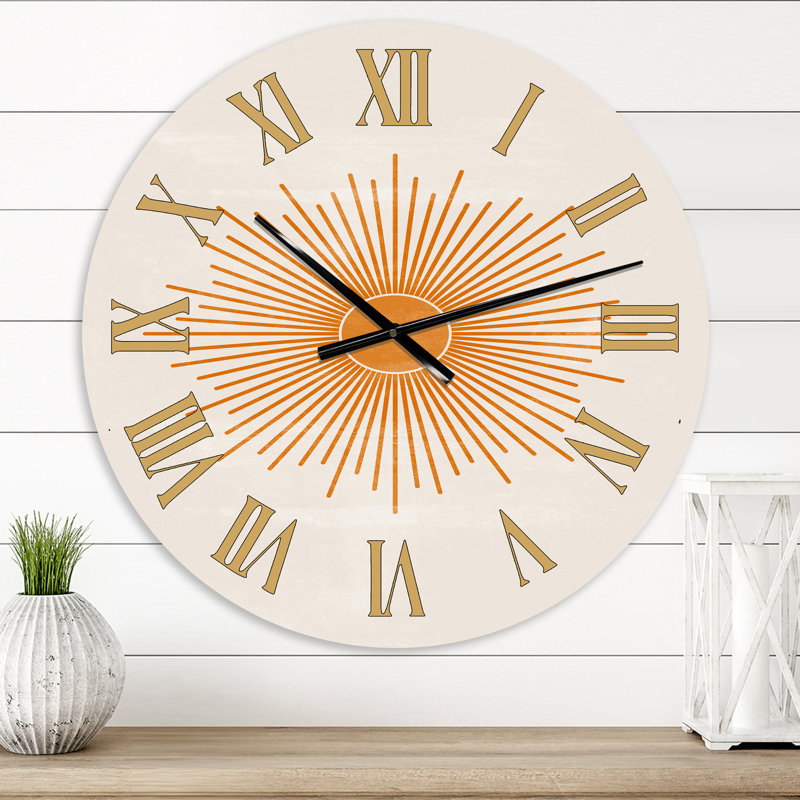 Orange Sun Print II - horloge murale moderne, Moyenne