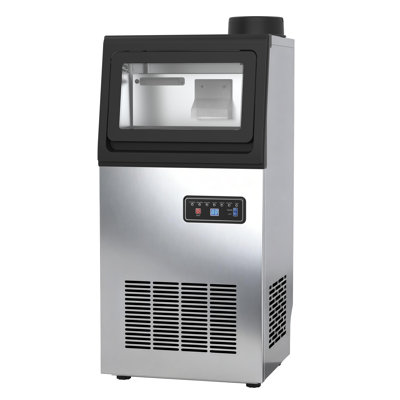 13.58in. 110 Lbs. /24 H Commercial Nugget Freestanding Ice Maker 20 Lbs. Storage, Stainless Steel, Dual Water Inlet