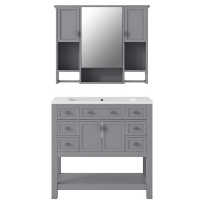 Ensemble de meuble-lavabo simple 1 po avec plateau en résine et miroir Chailynn