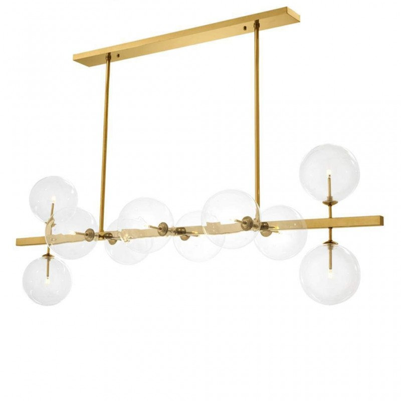 Lustre symétrique Deiter Largo 70's, Chrome brossé, Fumée, 40” Length x 20" Width x 24” Height