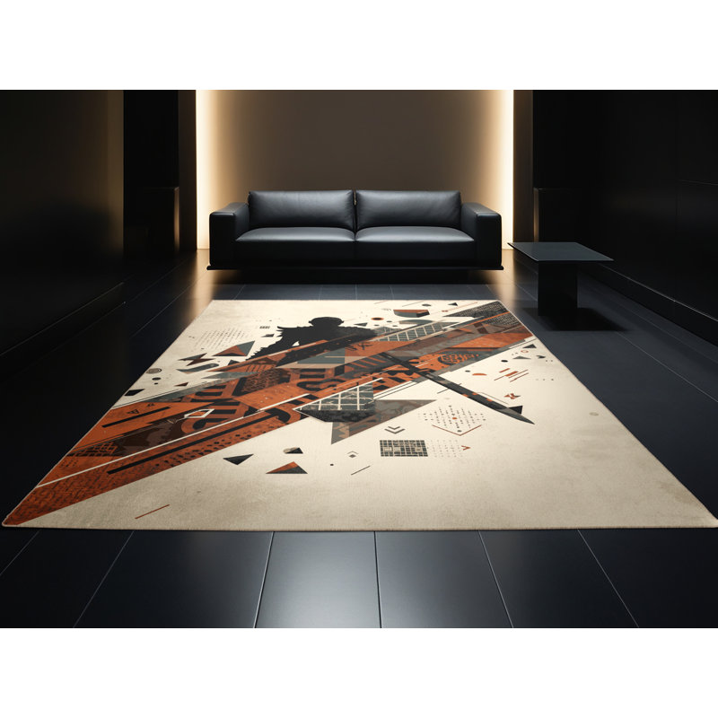 Soft Plush Dunphy Nomadic Raider Industrial Abstract Area Rug in Beige – Beige Binding, 7x10