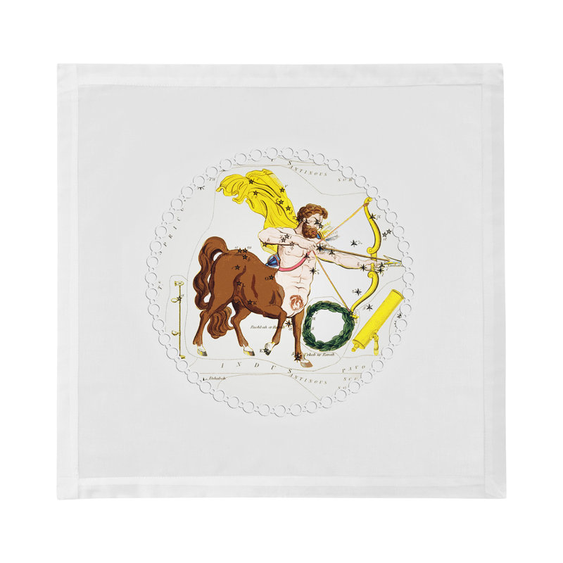 Zodiac Sagittarius Cotton Sateen Dinner Napkins, White