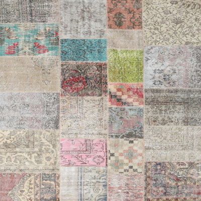 Tapis patchwork gris / rose / beige